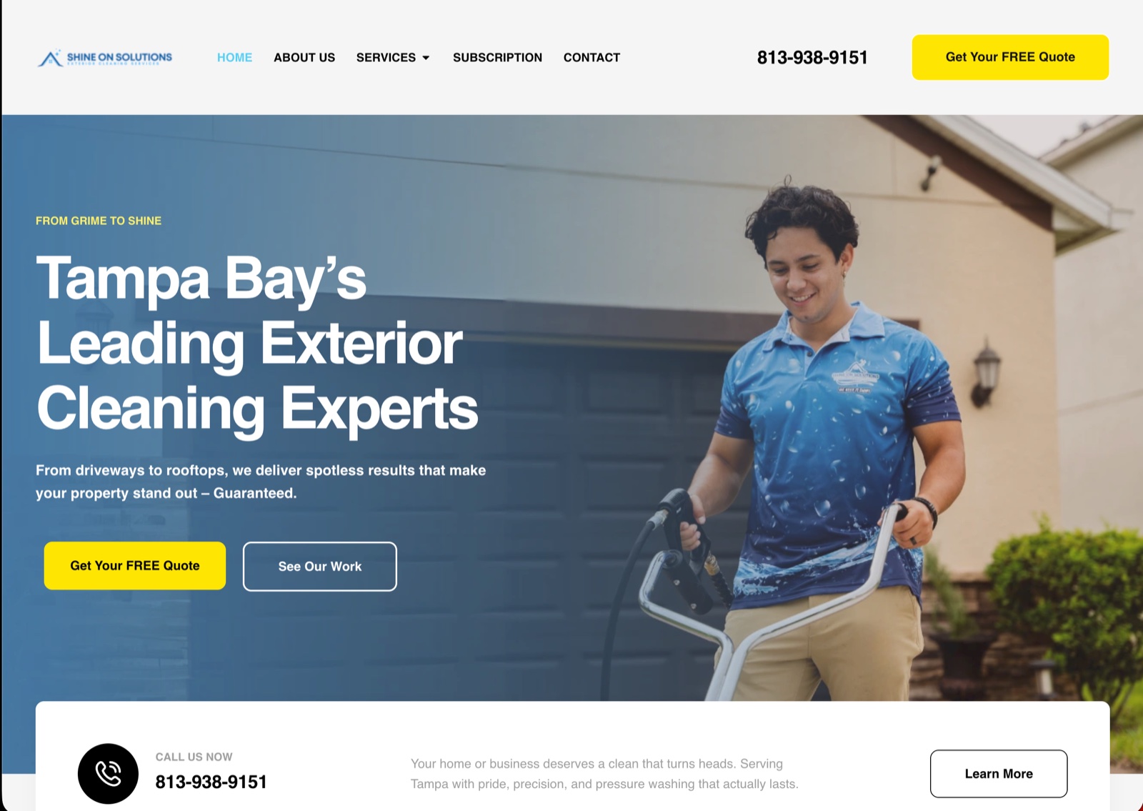 Shine-On Solutions, a live Tampa pressure washing site built by Skylift