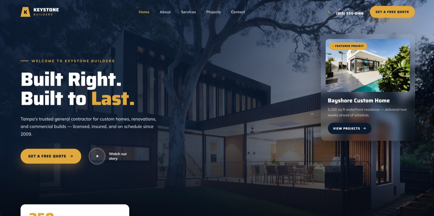 Keystone Builders — Contractor website concept designed by Skylift