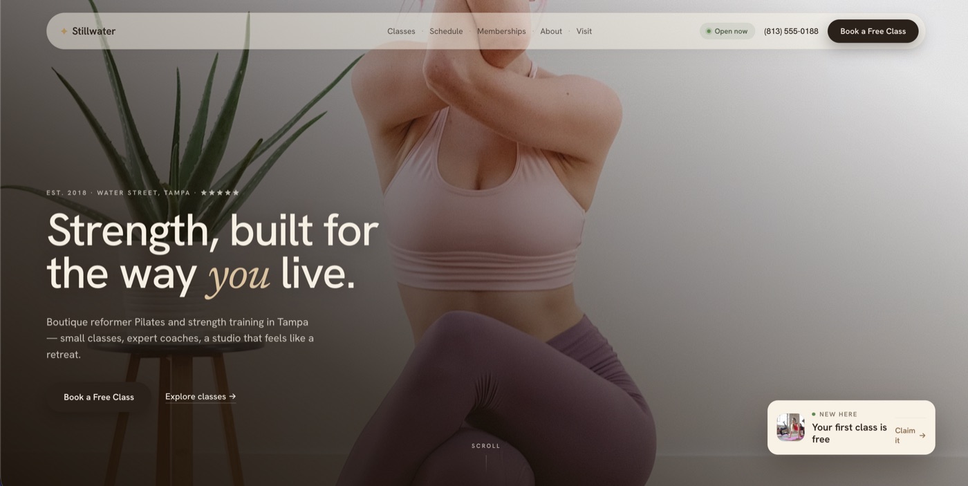 Stillwater — Fitness website concept designed by Skylift