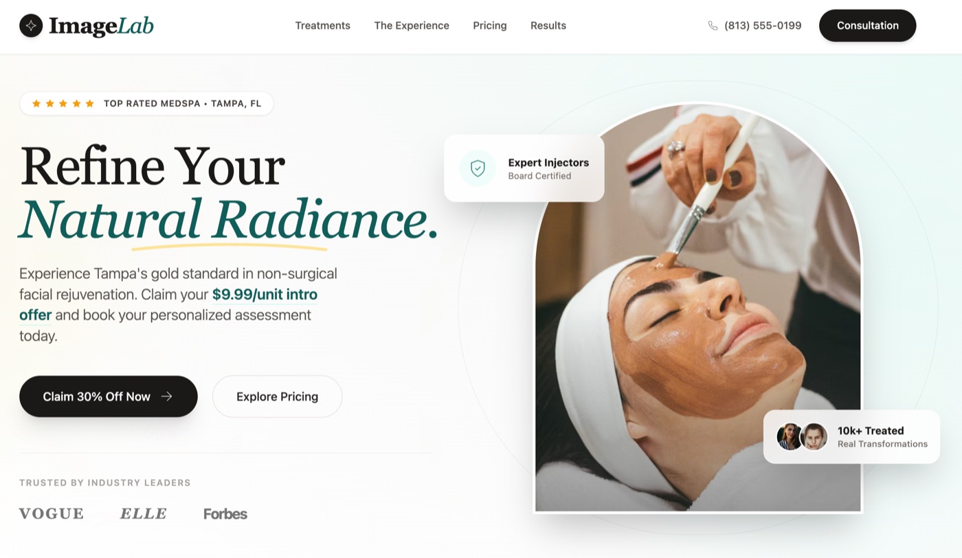 ImageLab — Med Spa website concept designed by Skylift