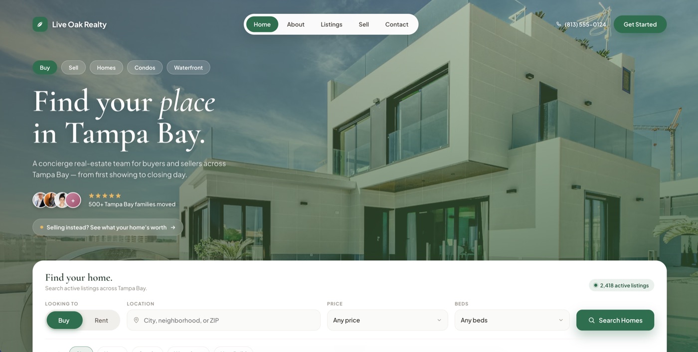 Live Oak Realty — Real Estate website concept designed by Skylift