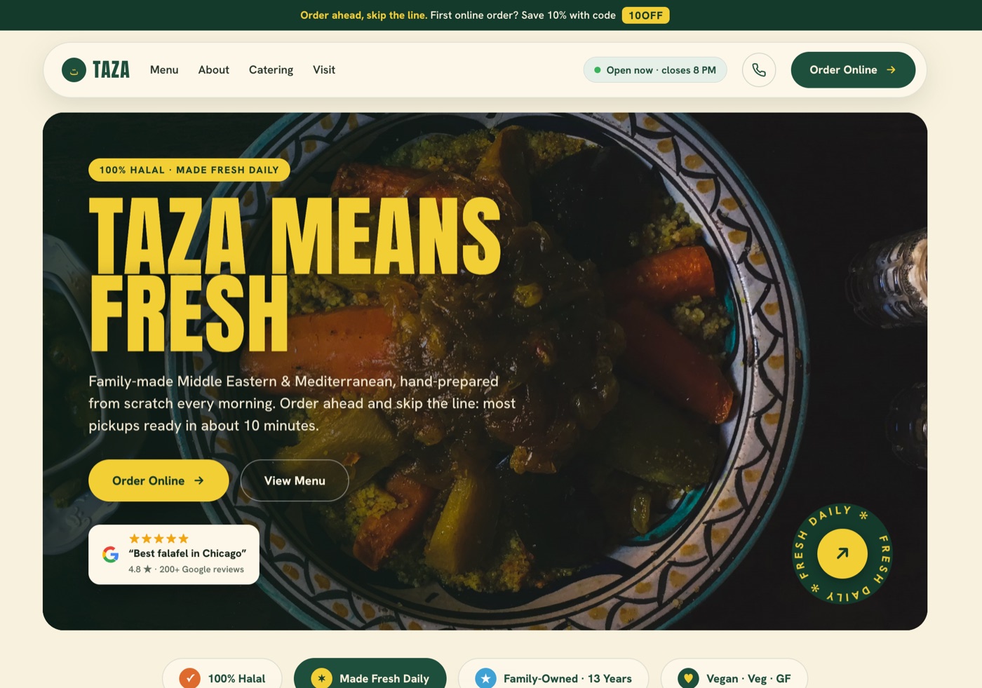 Taza Cafe — Restaurant website concept designed by Skylift