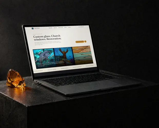 CV Stained Glass website shown on a laptop
